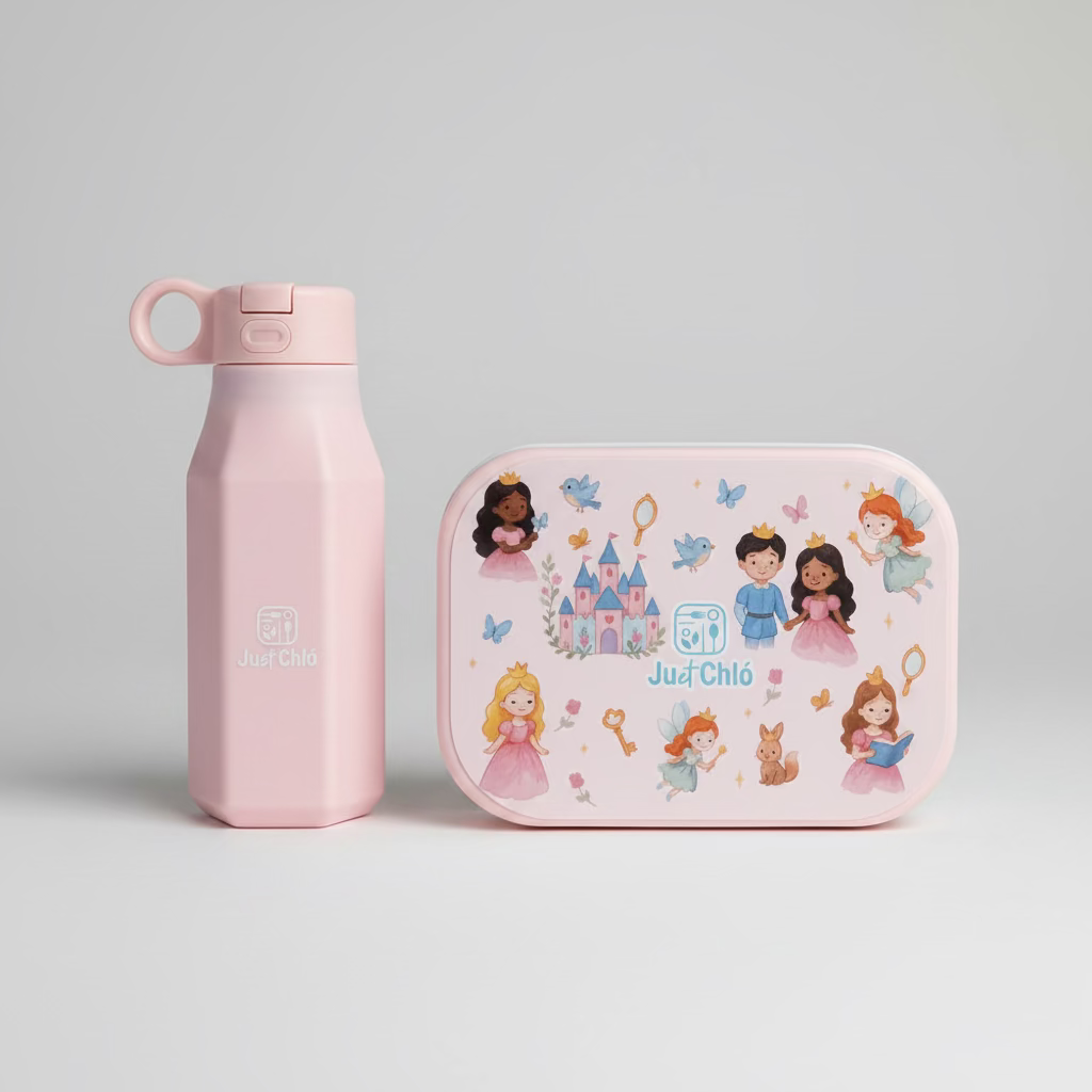 Cadeauset lunchbox en drinkfles kleuter, motief prinses, veilig voor kinderen – Ju et Chló